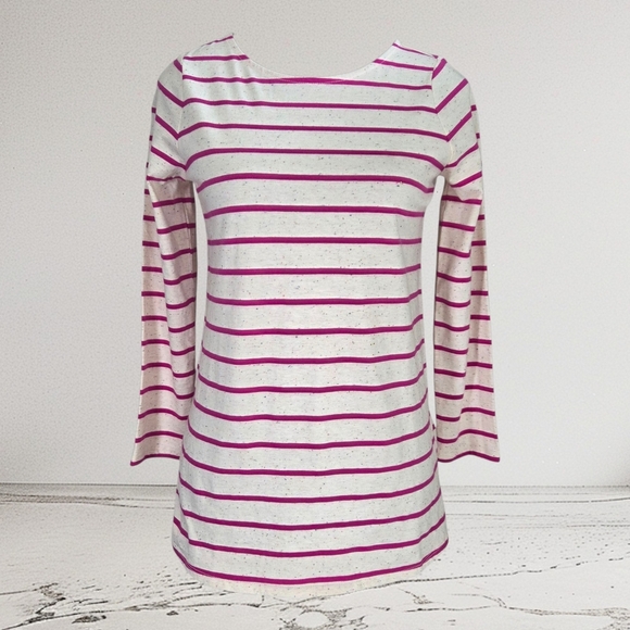 Lands' End Pink and White Striped 3/4 Sleeve Top With Ruffle In Back Size Small - Picture 1 of 5